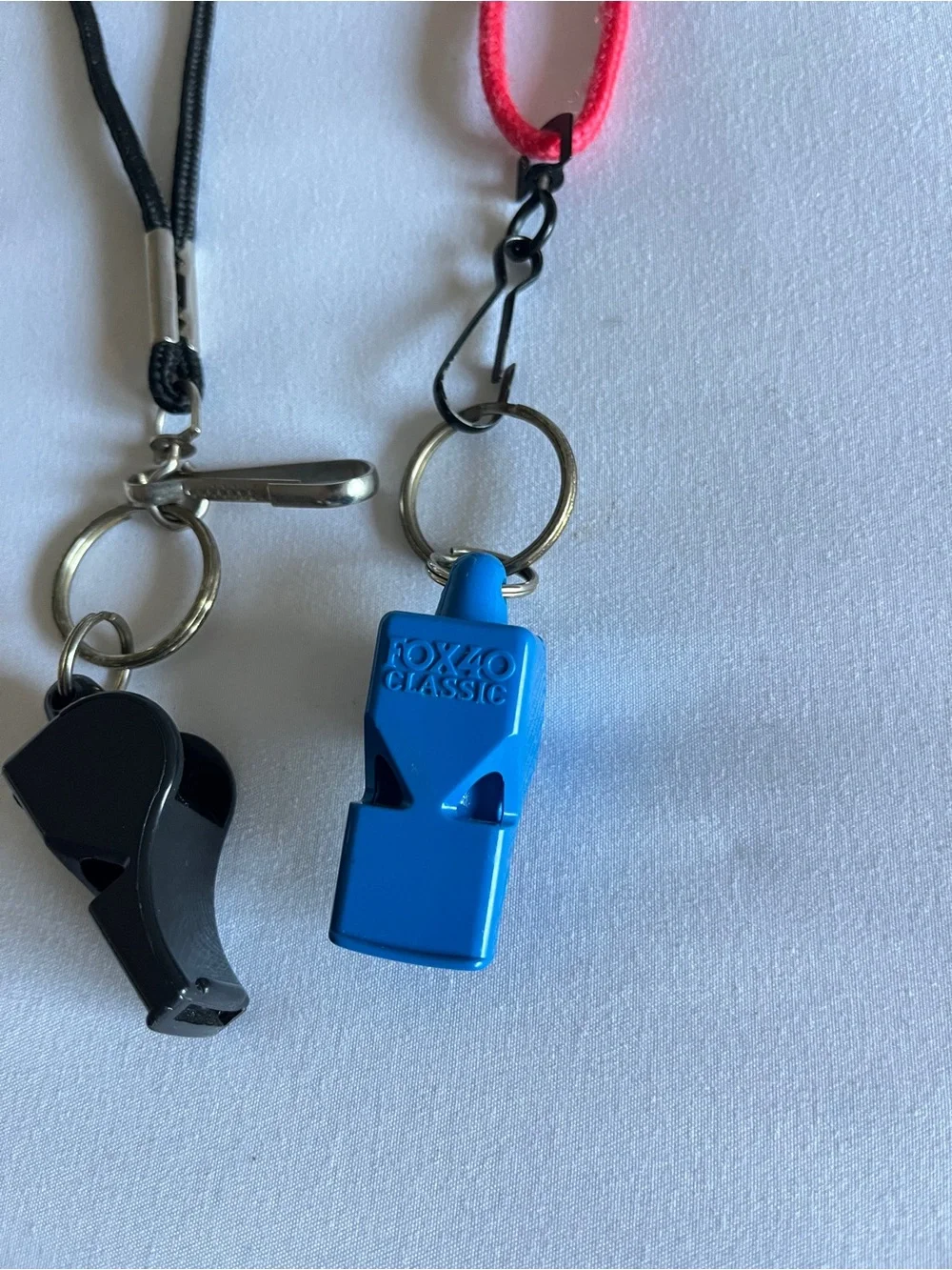 Classic Whistles Pair & Lanyards Black Blue Pealess Referee Safety